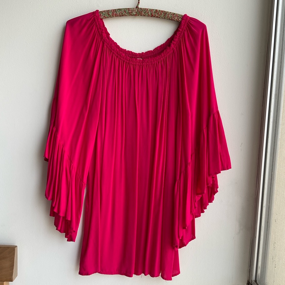 Vintage Hot Pink Ruffled Relaxed Blouse or Mini Dress